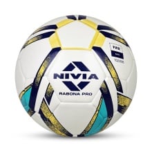 Nivia Rabona Pro Size 5 Football in White and Blue for Artificial Turf and Hard Ground.