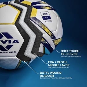 Nivia rabona pro, match ball Nivia Rabona Pro Size 5 Football in White and Blue for Artificial Turf and Hard Ground.