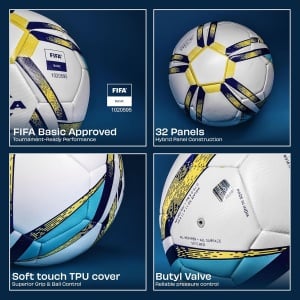 Nivia rabona pro, match ball Nivia Rabona Pro Size 5 Football in White and Blue for Artificial Turf and Hard Ground.