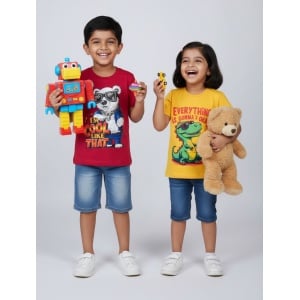Unisex Kids Graphic T-Shirts Dino and Bear Unisex Kids Graphic T-Shirts Dino and Bear