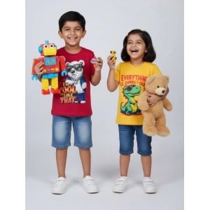 Unisex Kids Graphic T-Shirts Dino and Bear Unisex Kids Graphic T-Shirts Dino and Bear