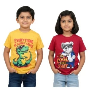 Unisex Kids Graphic T-Shirts Dino and Bear Unisex Kids Graphic T-Shirts Dino and Bear