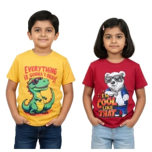 Unisex Kids Graphic T-Shirts Dino and Bear