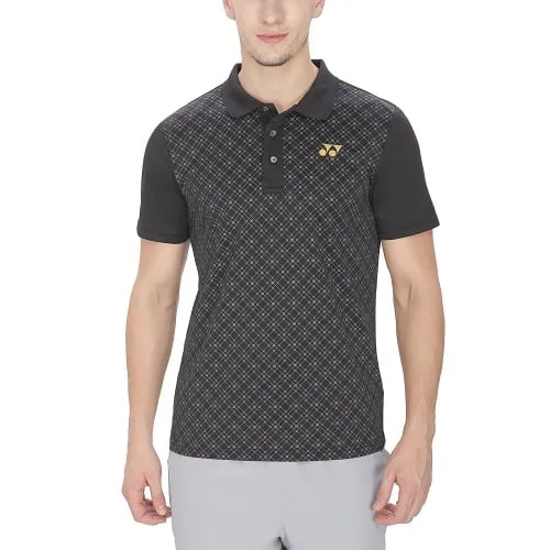 Yonex Geometric Print Collar T-Shirt - Black