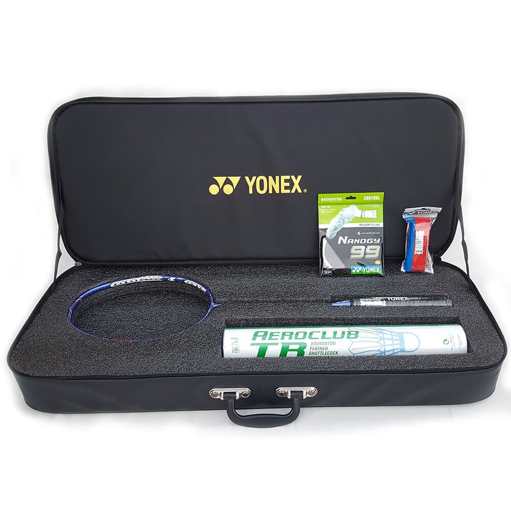Combo: Yonex Duora 10 LCW Rio Limited Edition Badminton Racket with Aeroclub TR, Nanogy 99 and Towel Grip