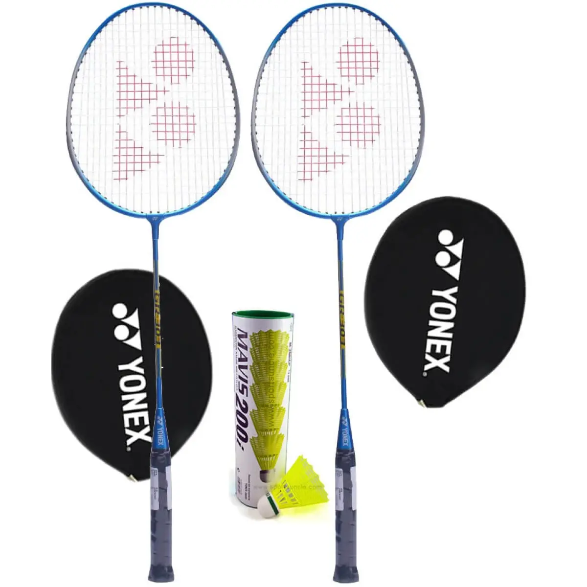 Yonex Set of 2 Yonex GR303 Badminton Racquet+free.Mavis 200I Shuttle kit 