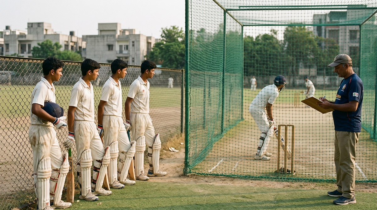 Cricket academy trial day in India