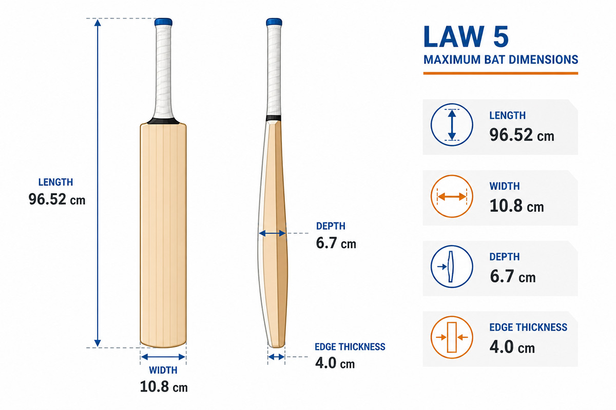 law5 cricket bat dimentions