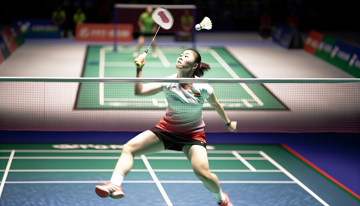 Badminton player in action on the court