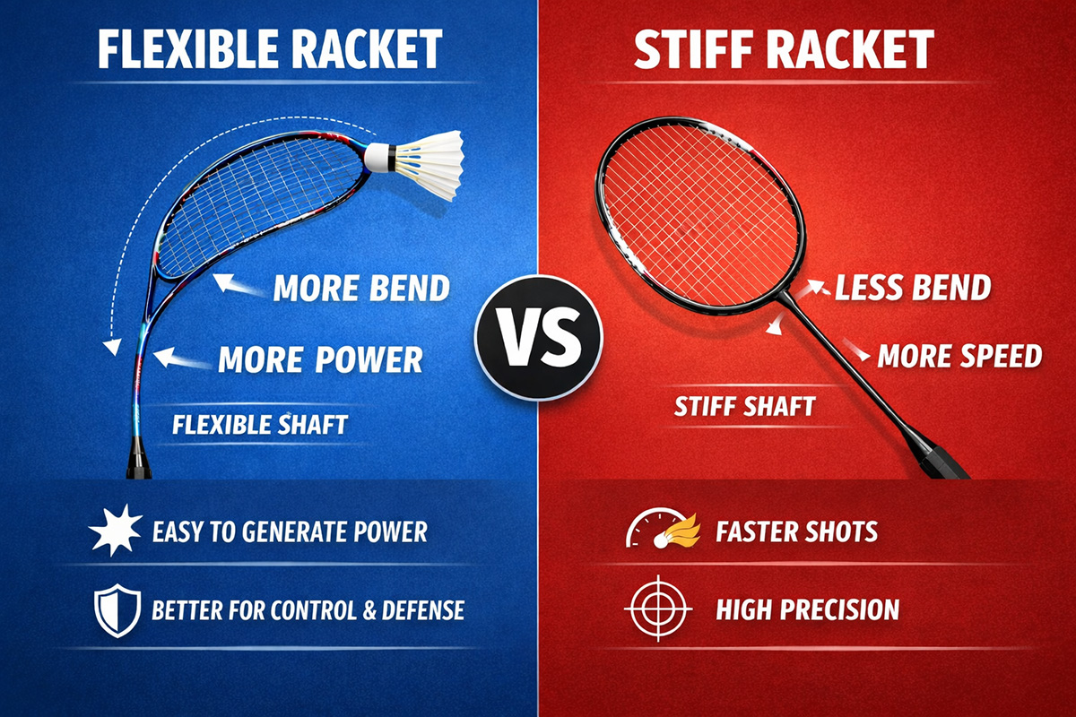 Comparison of flexible vs stiff badminton racket shaft bend