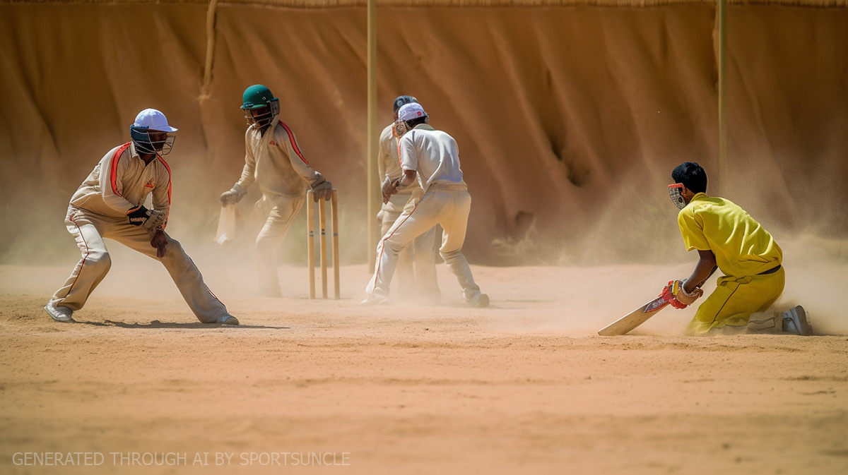 players playing cricket in the desert summer