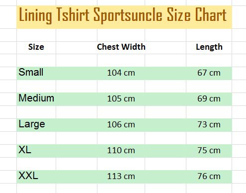 lining tshirts collar size chart