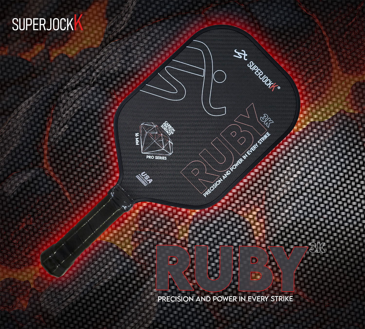 superjockk carbon pickleball paddle in 16mm