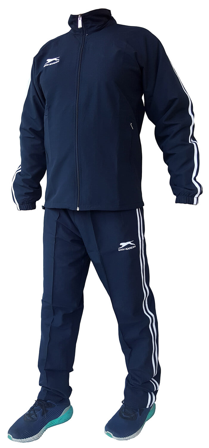 blue tracksuit with white stripes
